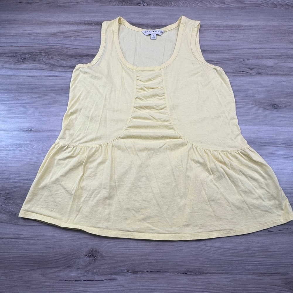 Tommy Hilfiger Womens Yellow Tank‎ Top Tunic Gathered Waist Ruffle Hem 1X